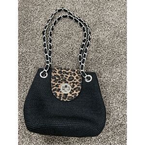 Kim Rogers Handbag Black Leopard Print Double Handle Purse